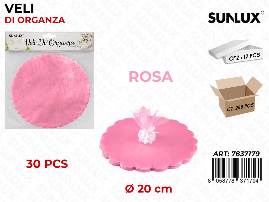 Sunlux Veli di Organza Rosa 30PCS 20*20CM
