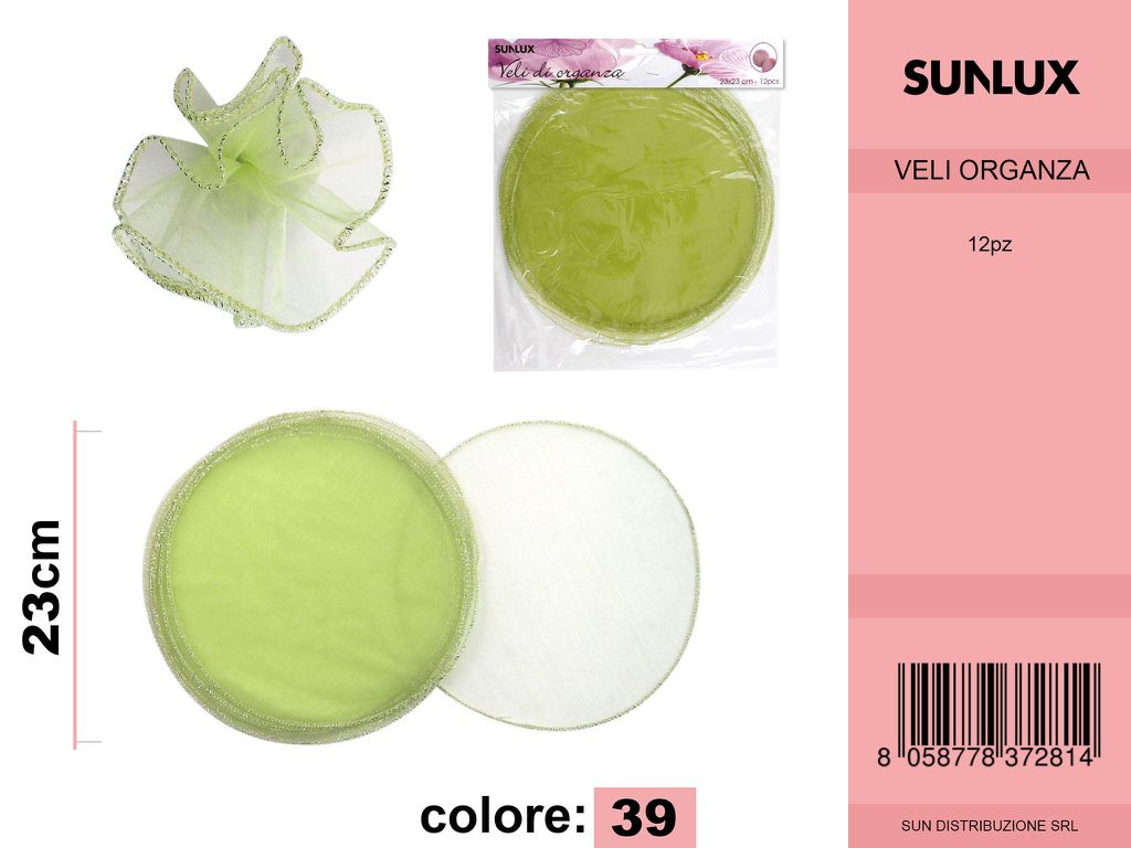 Veli di Organza 23*23CM Verde
