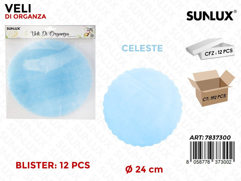 Veli di Organza Celeste 12PCS 24CM