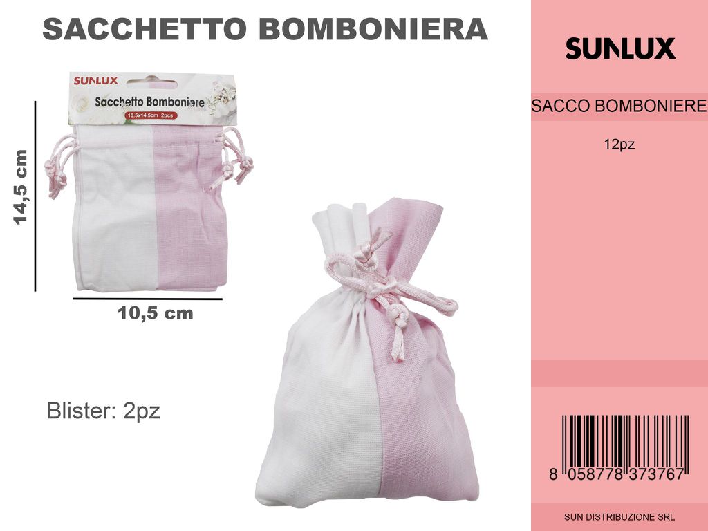Sacchetto Bomboniera Lino Bianco e Rosa 2PC-10.5*14.5CM