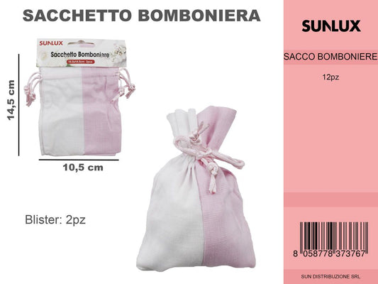 Sacchetto Bomboniera Lino Bianco e Rosa 2PC-10.5*14.5CM