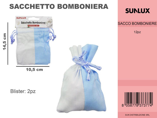 Sacchetto Bomboniera Lino Bianco e Azzurro 2PC-10.5*14.5CM