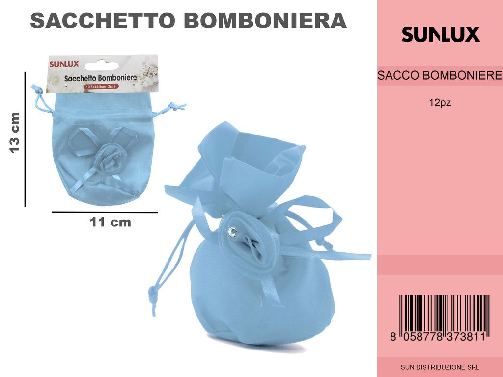 Sacchetto Bomboniera di Lino Azzurro 11*13.5CM