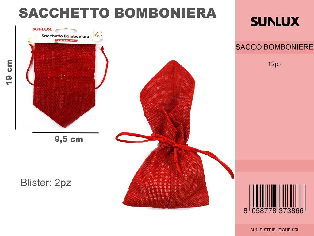 Sacchetto Bomboniere 2PC 9.5*19CM Rosso/Pz da 12CFZ