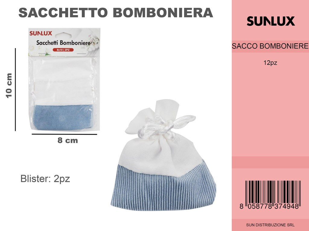 Sacchetto Bomboniere Righe Celeste 2PC-8*10CM