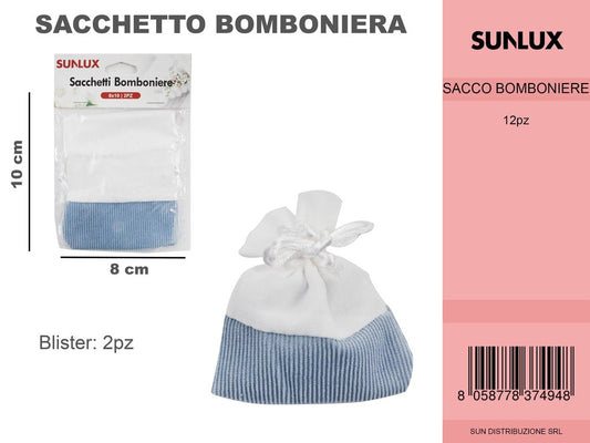 Sacchetto Bomboniere Righe Celeste 2PC-8*10CM
