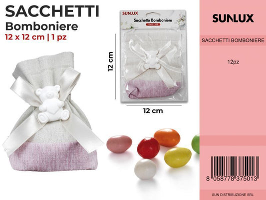 Sacchetti Bomb. Rosa c/ Orsetto 12*12CM