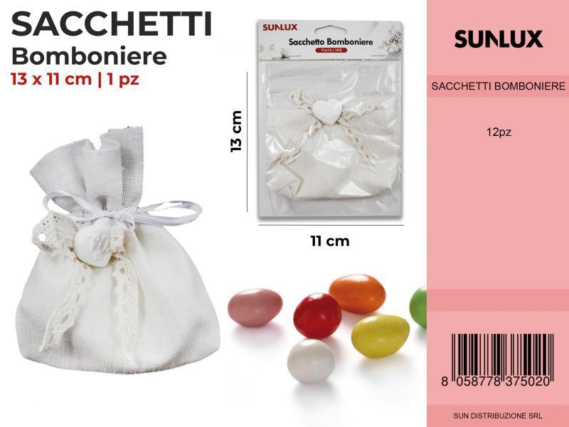 Sacchetti Bomb. Bianco c/ Cuore 12*12CM