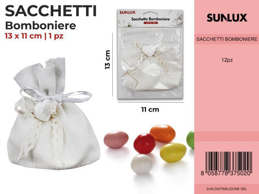 Sacchetti Bomb. Bianco c/ Cuore 12*12CM