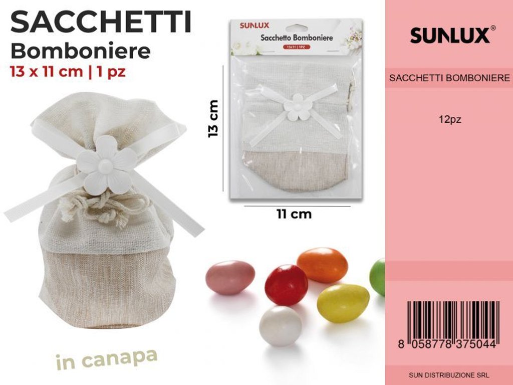 Sacchetti Bomb. in Canapa c/Fiore 11*13CM