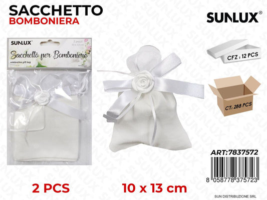 Sacchetto Bomb. Bianco c/Fiore 10*13CM 2PCS / Pz da 12