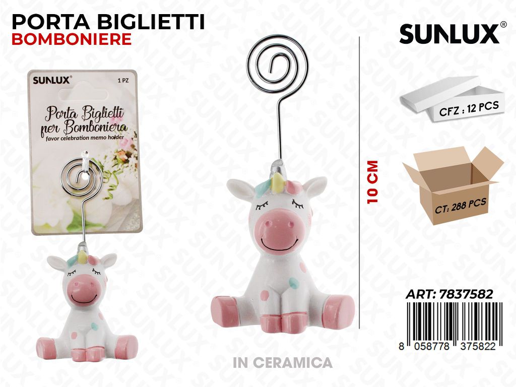 Sunlux Portabiglietti Ceramica Unicorn 10CM