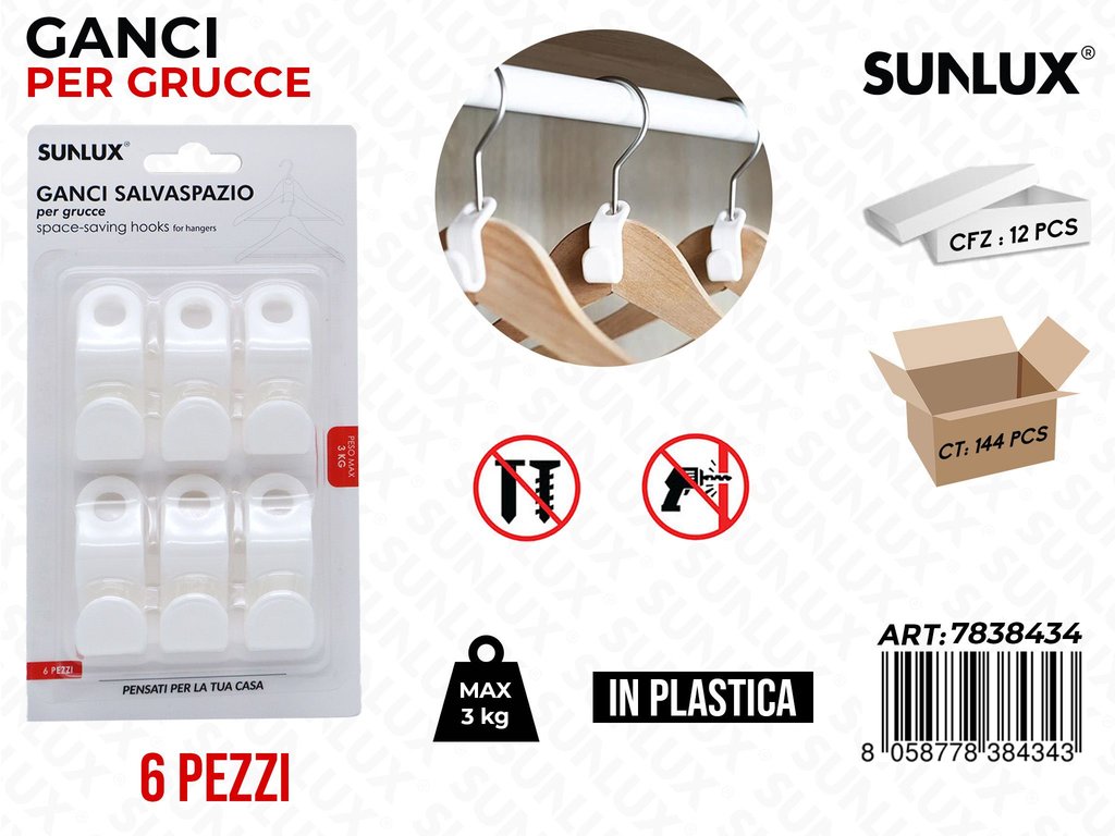 Ganci per Grucce Plast. 6PCS Max 3KG