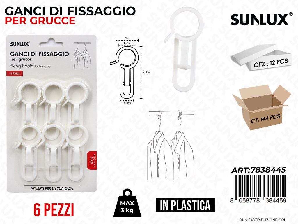 Ganci di Fissaggio per Grucce Max 3KG 6 Pcs