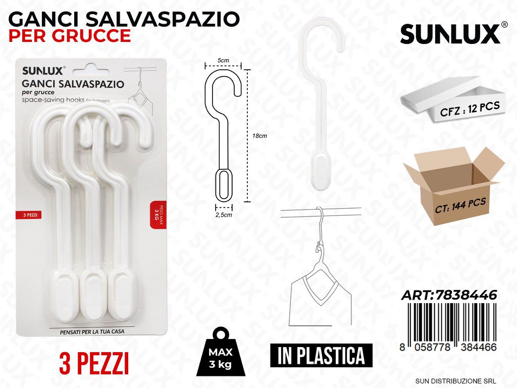 Ganci Salvaspazio per Grucce Max 3KG 3PCS
