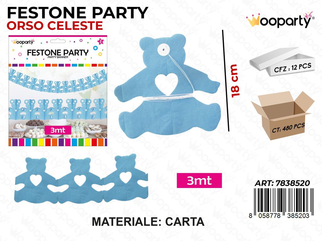 FESTONE PARTY ORSO CELESTE 3MT /PZ DA 12**