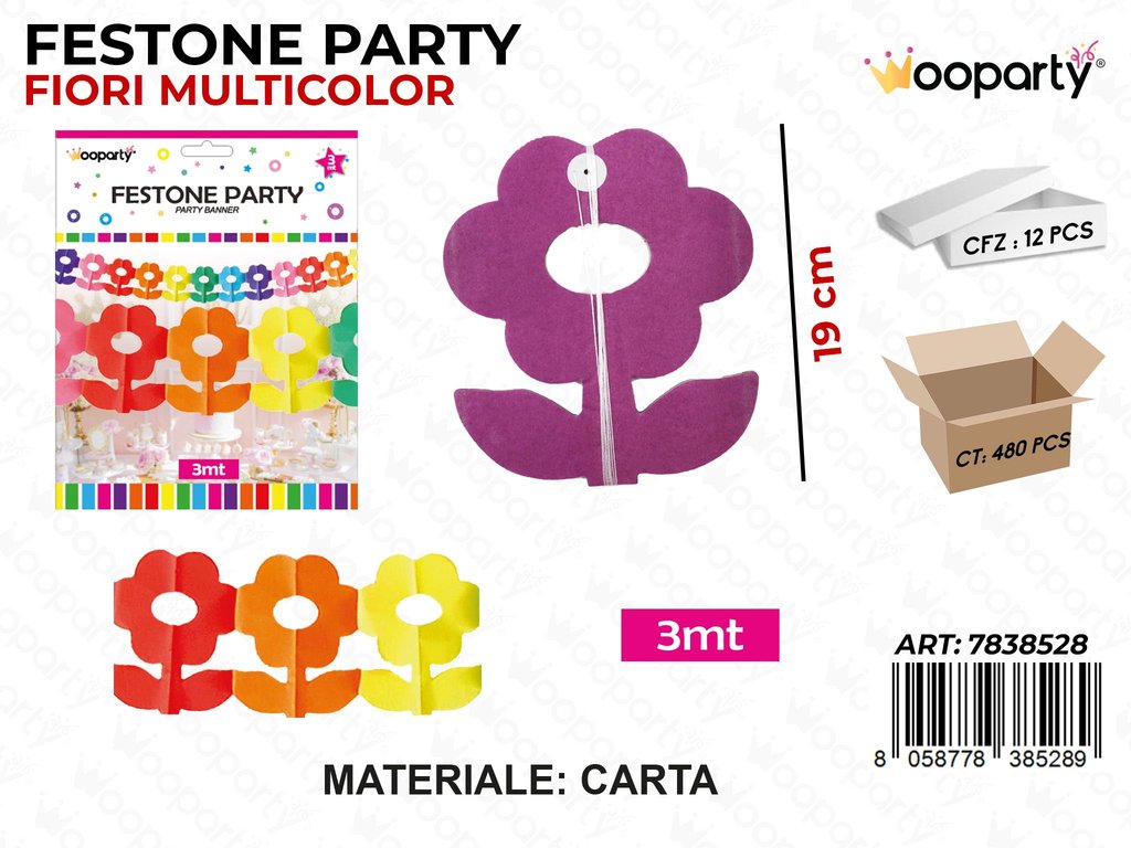 FESTONE PARTY FIORI MULTICOLOR 3 MT /PZ DA 12**