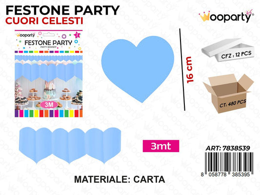 FESTONE PARTY CUORI CELESTI  3MT /PZ DA 12**