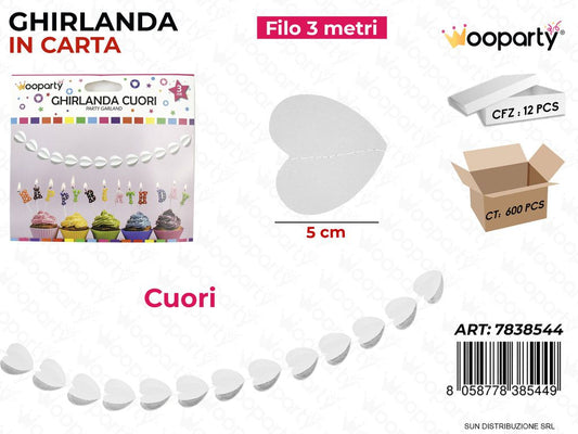 GHIRLANDA CUORI COL BIANCO 3MT*5CM /PZ DA 12**