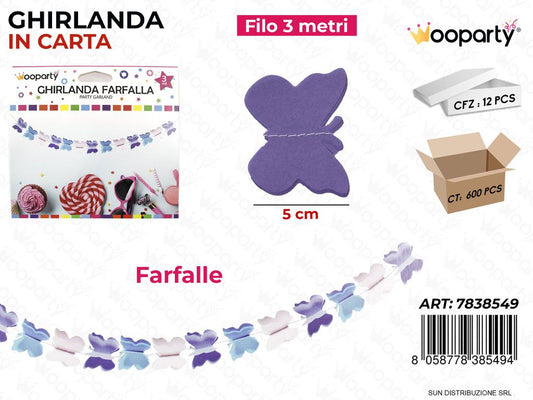 GHIRLANDA FARFALLA MULTICOLOR 3MT*5CM /PZ DA 12**