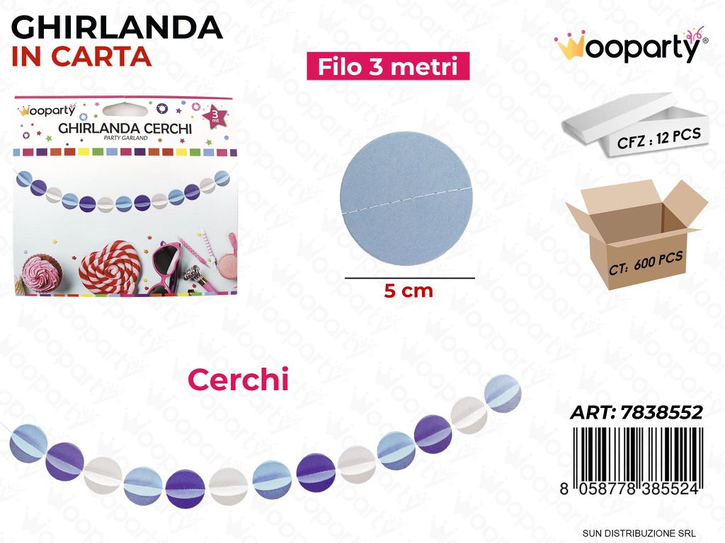 GHIRLANDA CERCHI COL. MULTICOLOR  3MT*5CM /PZ DA 12**