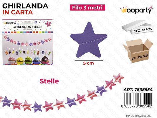 GHIRLANDA STELLA COL. MULTICOLOR  3MT *5CM /PZ DA 12**