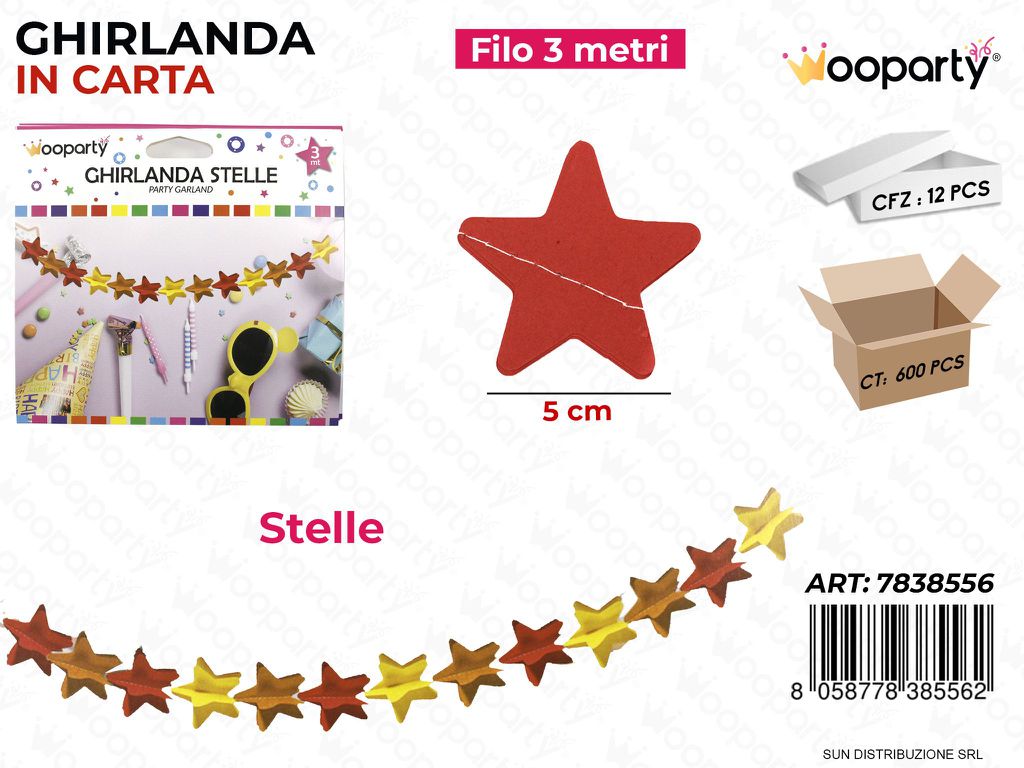 GHIRLANDA STELLA COL. MULTICOLOR  3MT*5CM /PZ DA 12**