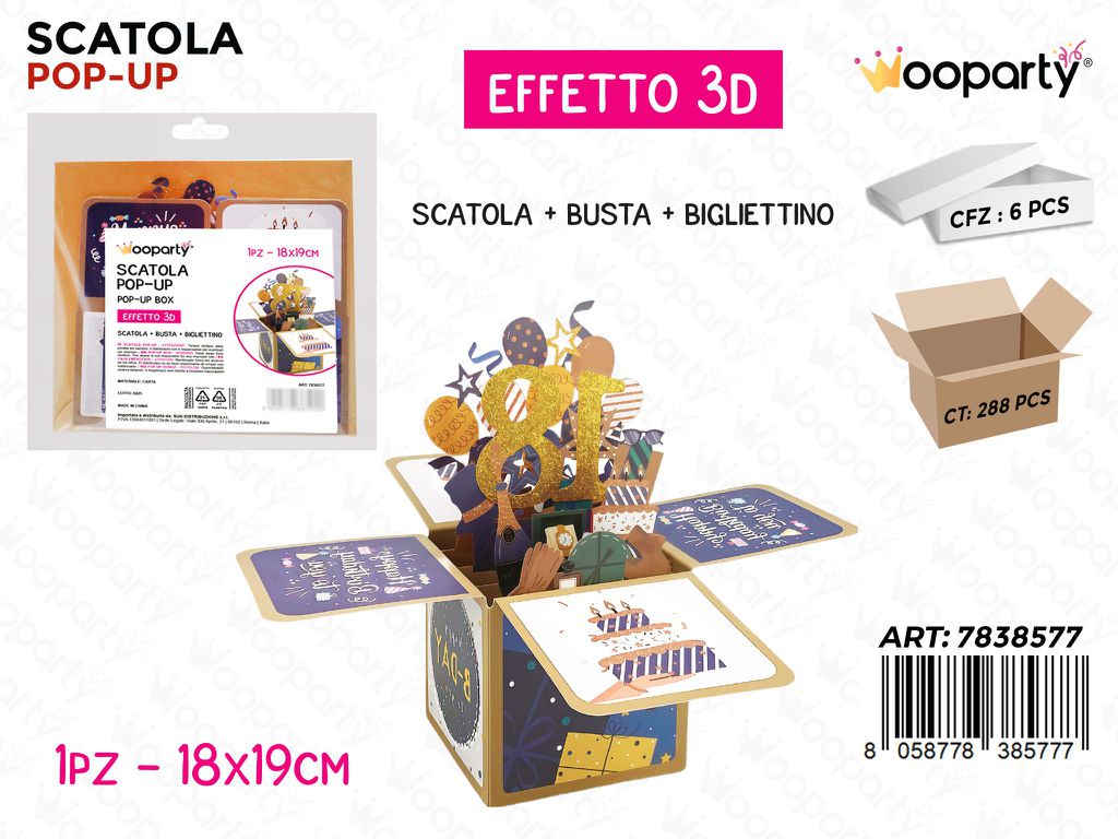 SCATOLA POP-UP 3D 18ANNI 18*19CM