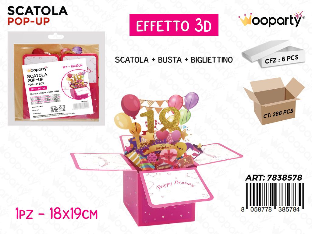 SCATOLA POP-UP 3D 18ANNI 18*19CM