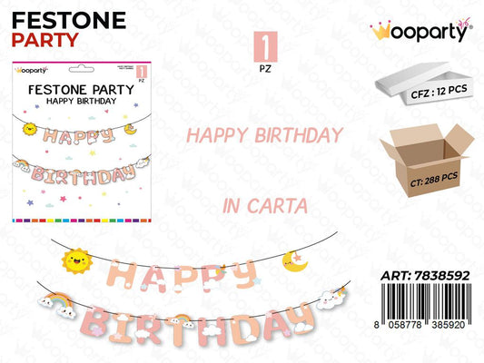 FESTONE PARTY HAPPY BIRTHDAY IN CARTA /PZ DA 12**
