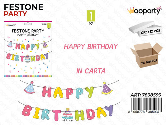 FESTONE PARTY HAPPY BIRTHDAY IN CARTA /PZ DA 12**