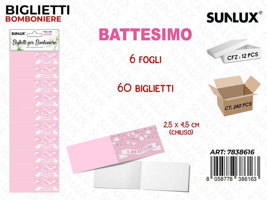 Sunlux Biglietti Bomb. Battesimo Girl 6FF 60PCS