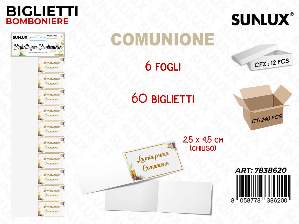 Sunlux Biglietti Bomb.comunione 6FF 60PCS