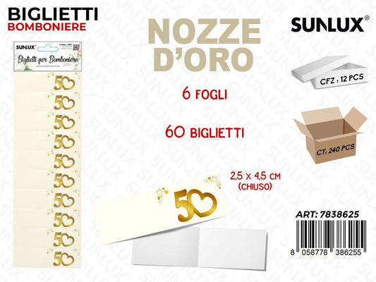 Sunlux Biglietti Bomb. 50 Nozze Oro 6FF 60PCS