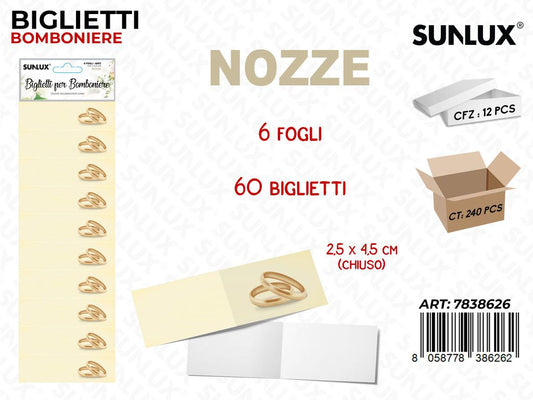 Sunlux Biglietti Bomb. Nozze 6FF 60PCS