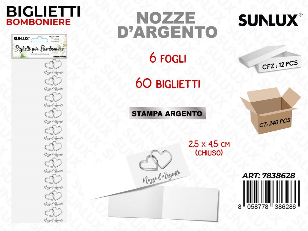Sunlux Biglietti Bomb. Nozze Arg. 6FF 60PCS