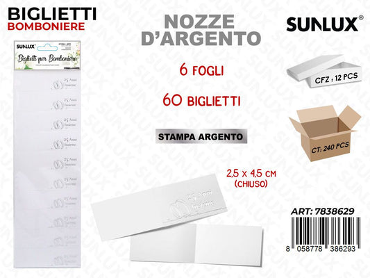 Sunlux Biglietti Bomb. Nozze Arg. 60PCS 2.5*4.5CM