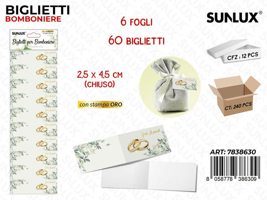 Sunlux Biglietti Bomb. Matrimonio 6FF 60PCS