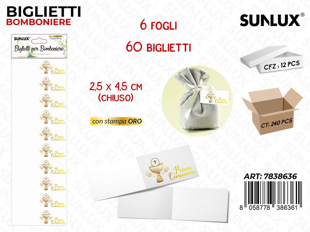 Sunlux Biglietti Bomb. Comunione 6FF 60PCS