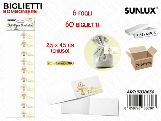 Sunlux Biglietti Bomb. Comunione 6FF 60PCS