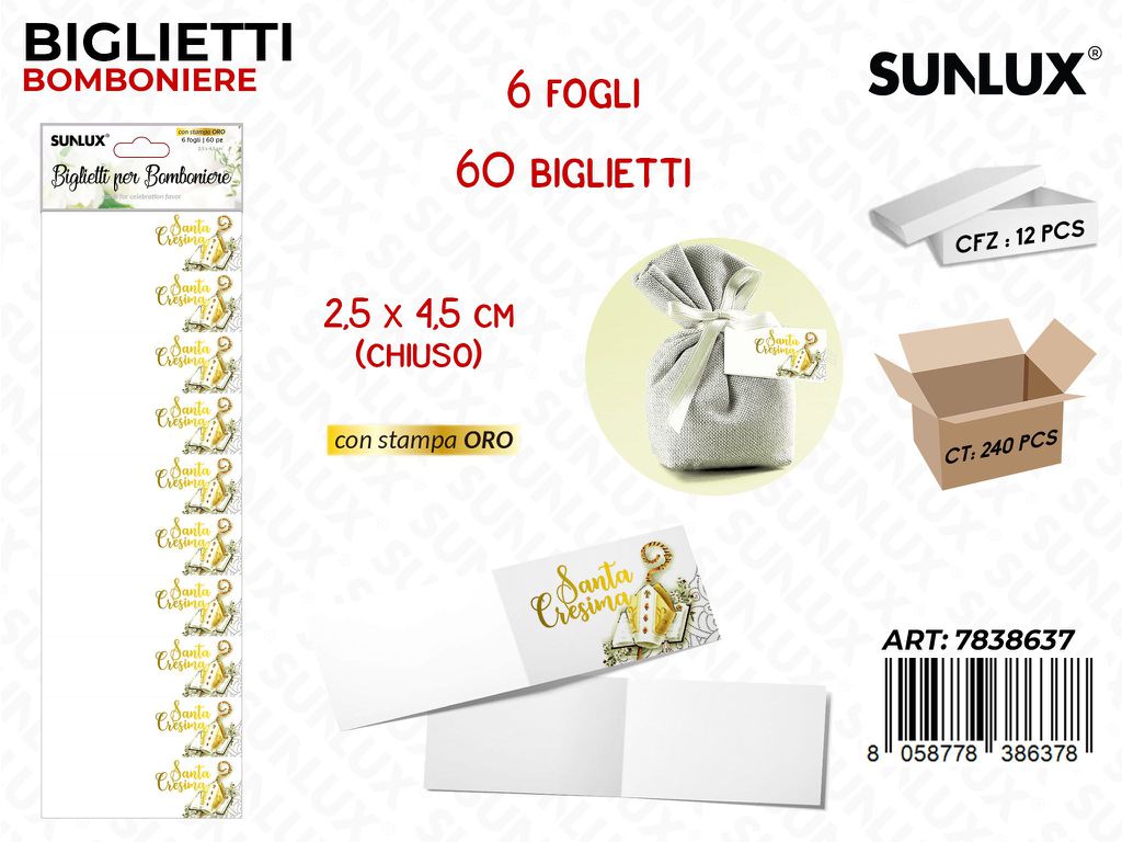 Sunlux Biglietti Bomb. Cresima 6FF 60PCS