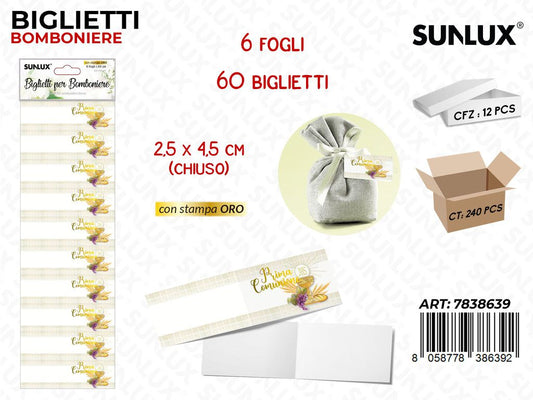 Sunlux Biglietti Bomb. Comunione 6FF 60PCS