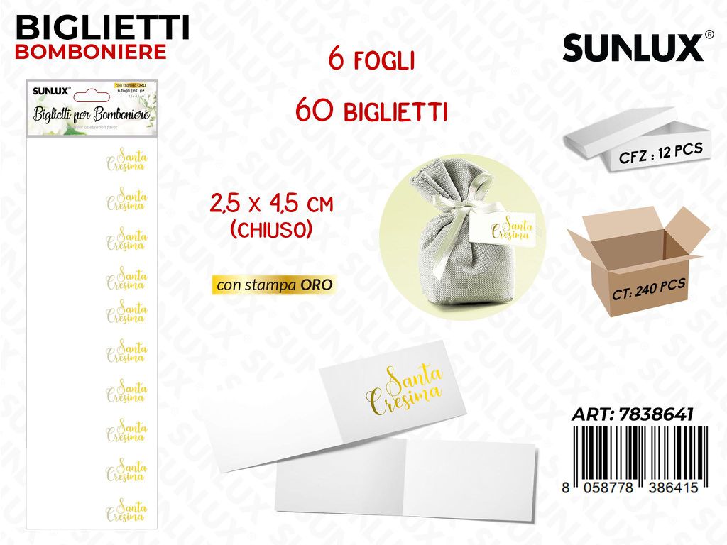 Sunlux Biglietti Bomb. Cresima 6FF 60PCS