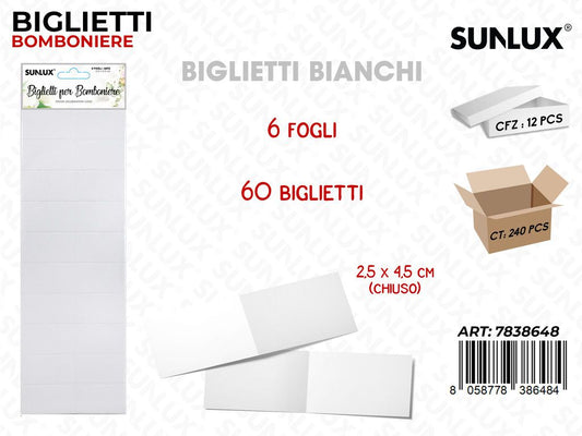 Sunlux Biglietti Bomb. Bianco 6FF 60PCS