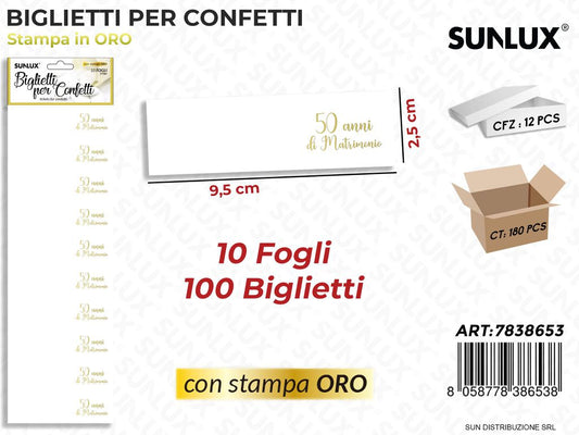 Biglietti per Confetti An. 50ANNI 10FF-100PCS