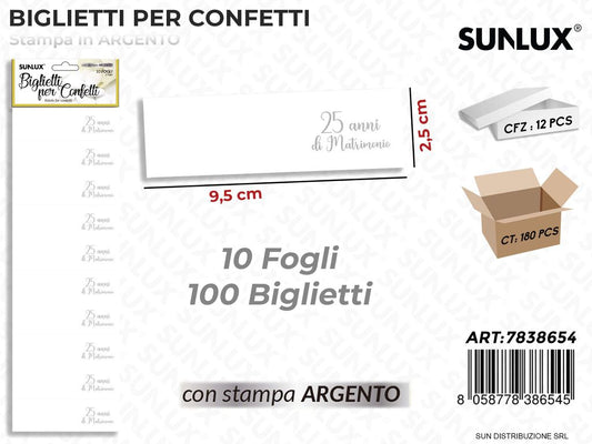 Biglietti per Confetti An. 25ANNI 10FF-100PCS