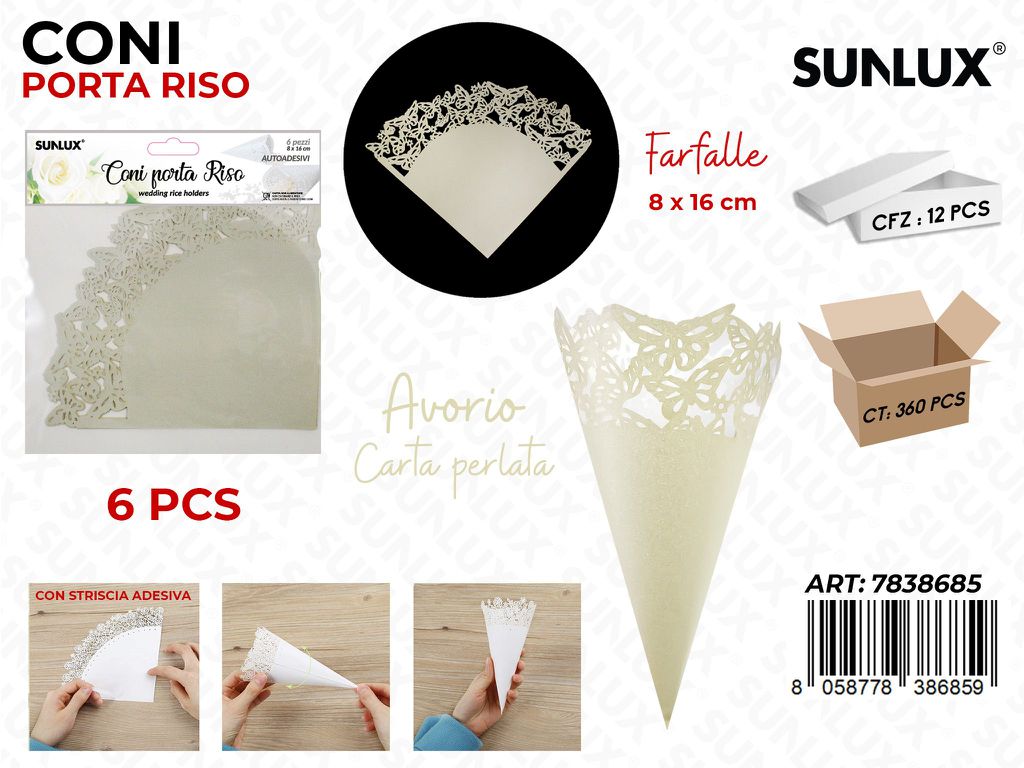 Sunlux Coni Porta Riso Av. Farf. 6PCS 8*16CM