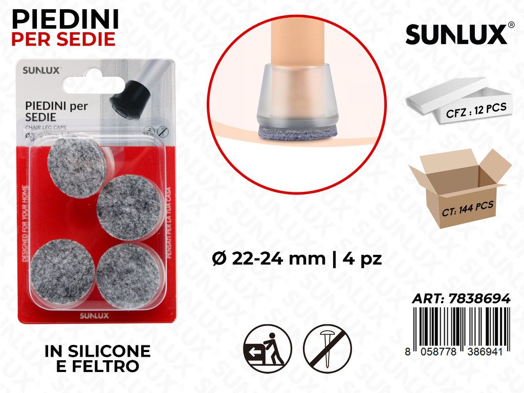 Sunlux Piedini Sedie Silic. Feltro 4PCS 22-24MM
