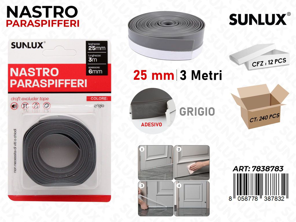 Sunlux Nastro Paraspifferi Grigio 25*0.6MM*3MT