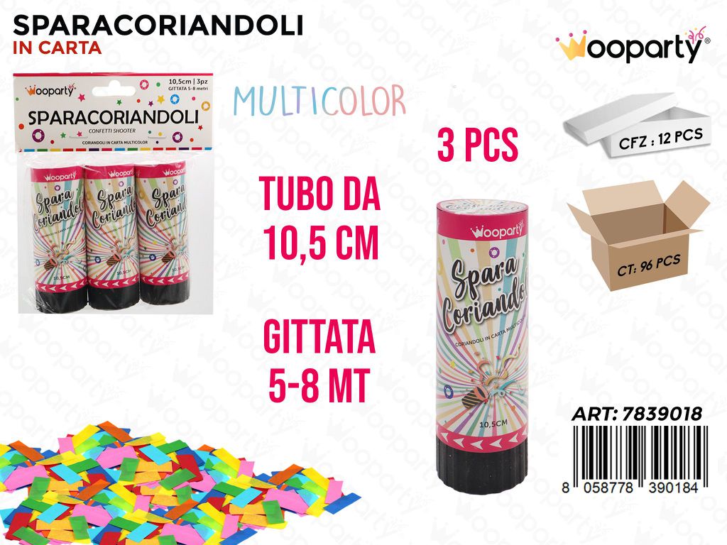 SPARA CORIANDOLI MULTICOLOR 3PCS 10.5CM